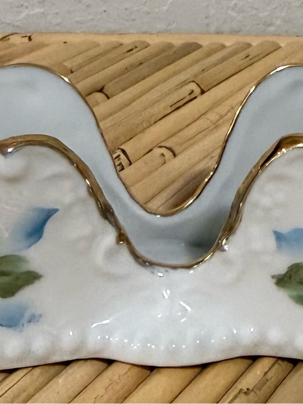 Vintage Hand Painted Porcelain Double Spoon Rest Signed M Weismiller Gold Trim